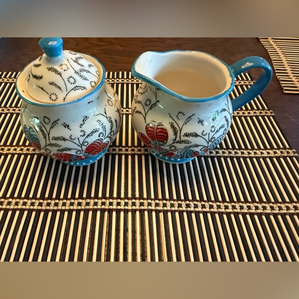 SALE! Dutch Wax Floral Ceramic Creamer and Sugar Bowl Set